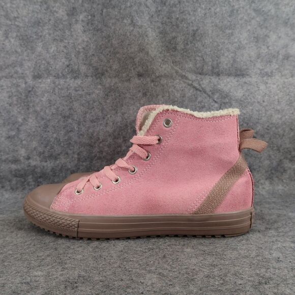 Converse Shoes Kids 6 Sneakers Chuck Taylor All Star Leather Faux Fur Pink Brown - Picture 4 of 12